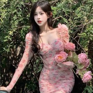 Pink floral sheath dress